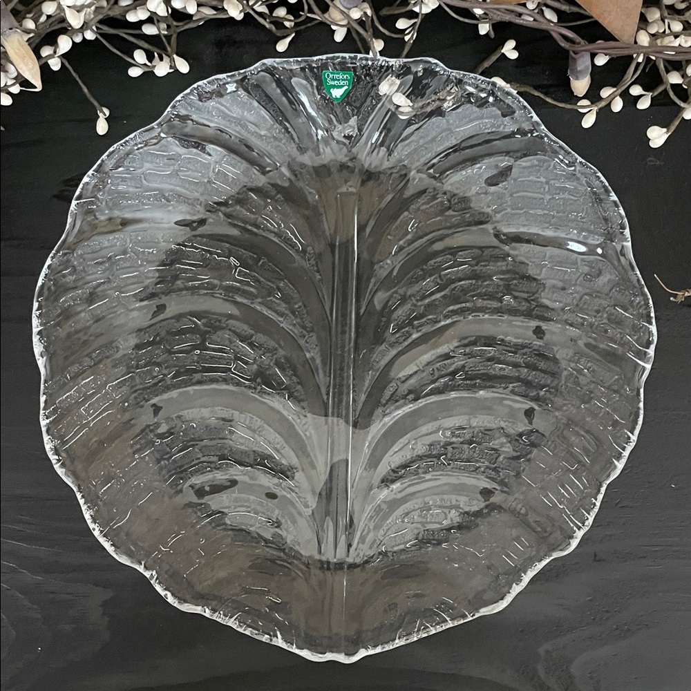 Orrefors Sweden Crystal Glass Leaf-Shaped Server